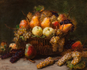 Груши, яблоки и виноград в плетеной корзине, Крейдер Алексис