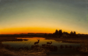 Пейзаж с оленями на закате, Цвенгауер Антон