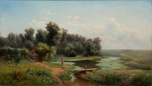 Летний пейзаж с рекой и фигурами, Каменев Лев Львович